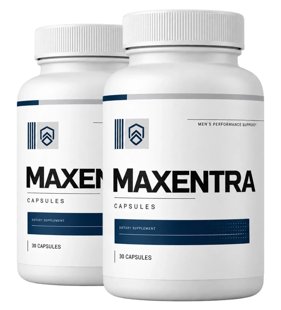 Maxentra supplement bottle and product packaging